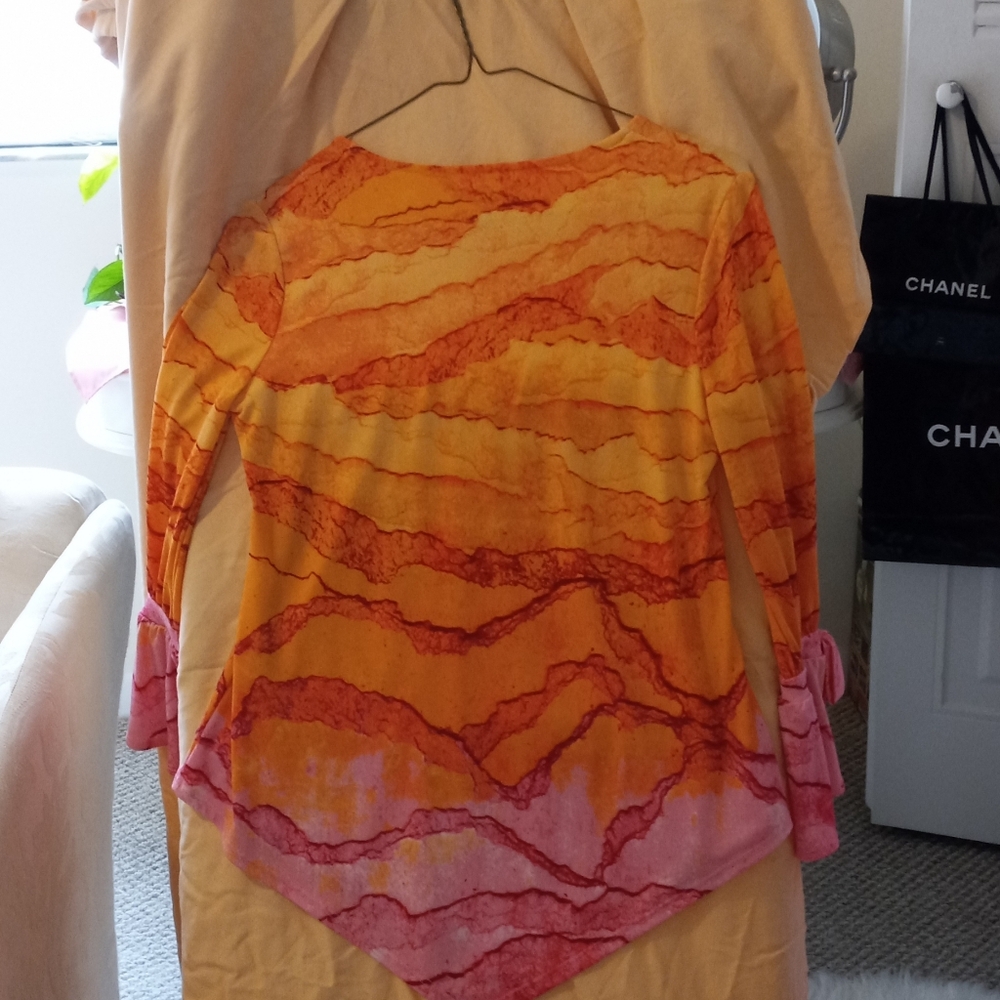 Vibrant Orange and Pink Long Sleeve Top